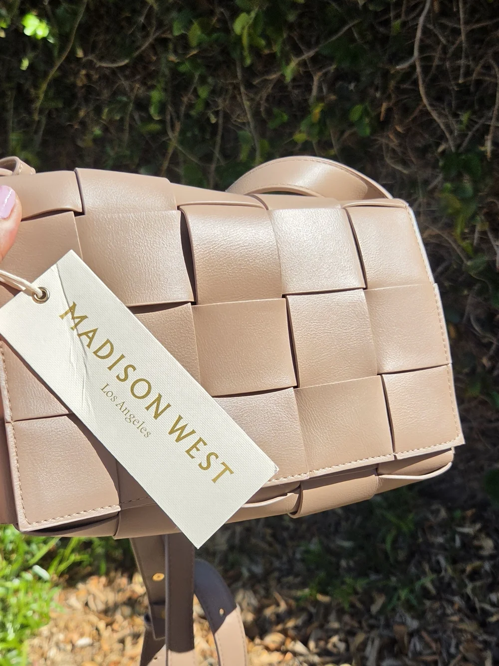 Madison West Woven Crossbody Bag - Nude Blush